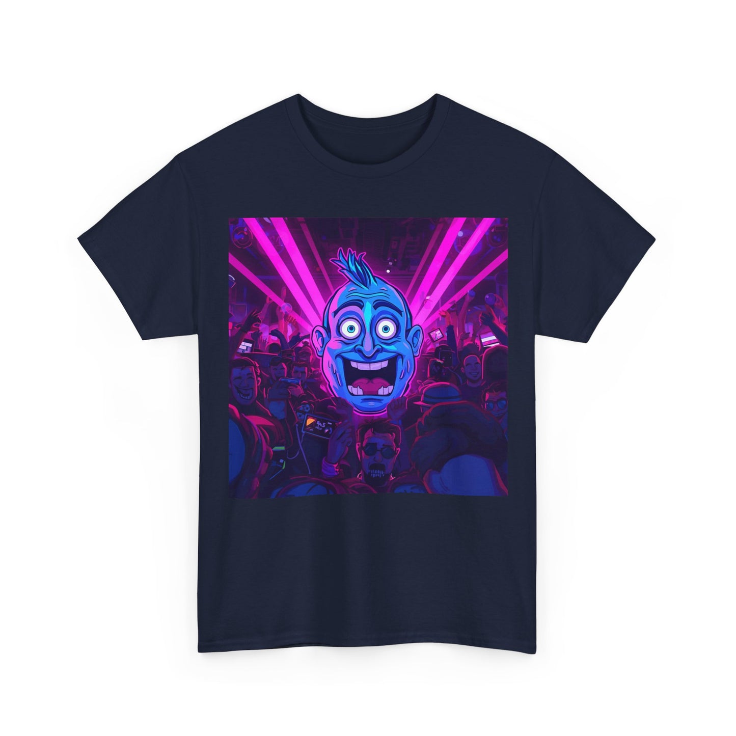 Neon Rave Cartoon Face T-Shirt – EDM Party Vibes Tee (Gildan 5000)