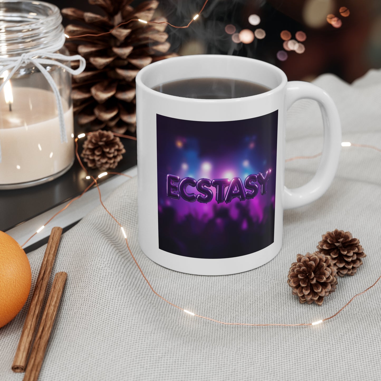 Ecstasy 11oz White Mug | Perfect for Parties, Coffee Lovers, Cafe Decor, Motivational Gift, Music Events