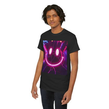 Neon Smiley Rave T-Shirt – Cracked Vinyl Acid House Tee (Gildan 5000)