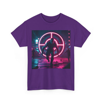 Cyberpunk Target T-Shirt – Neon Urban Runner – Purple