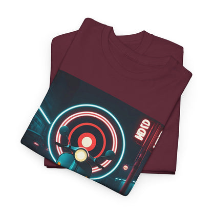 Mod Nerd T-Shirt – Cinematic Scooter & Neon – Maroon