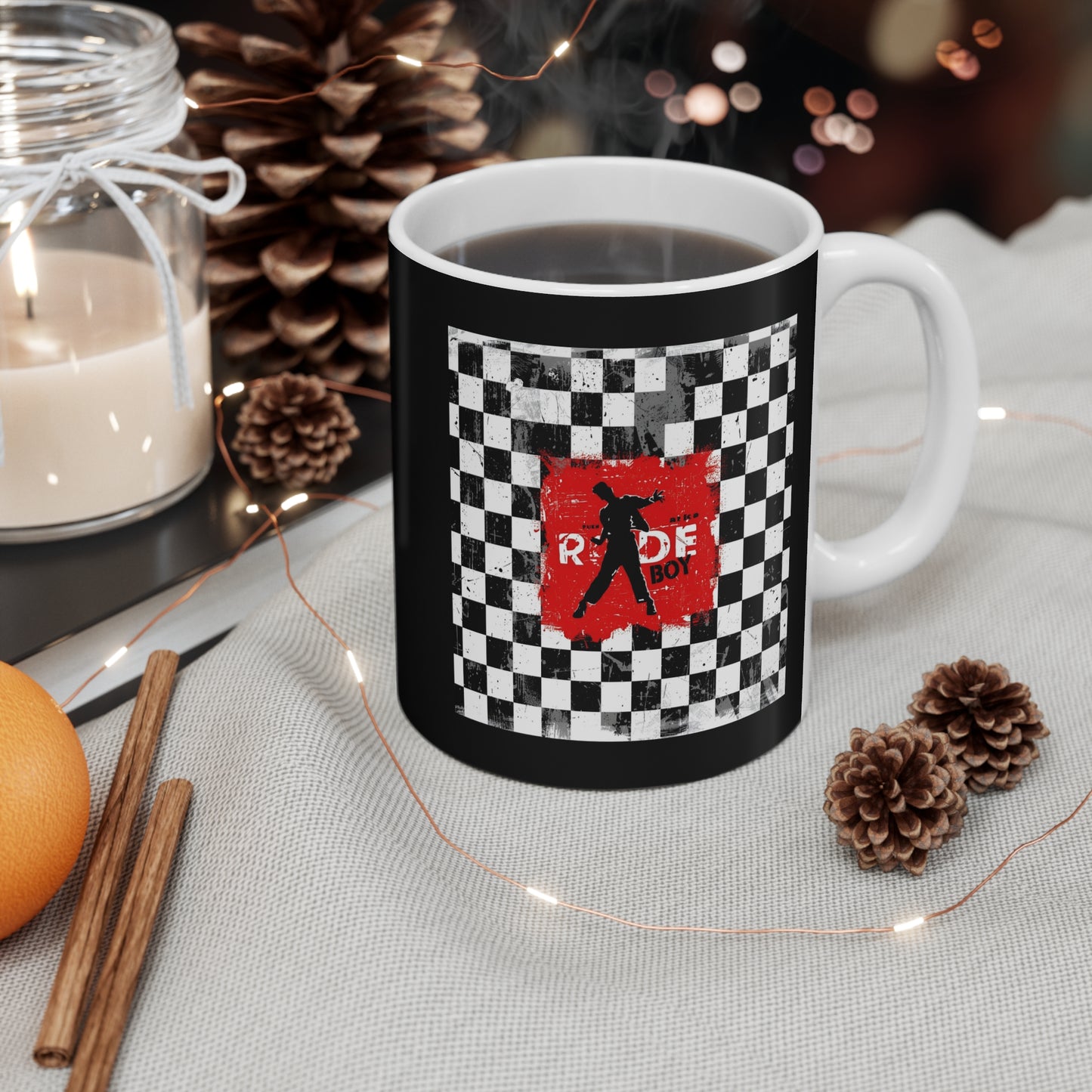 Stylish Checkerboard Mug with Retro Vibes, Perfect Gift for Coffee Lovers, Motorcycle Enthusiasts, and Unique Home Decor