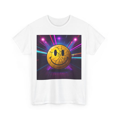 Cracked Smiley Rave T-Shirt – Acid House Neon Design on Gildan 5000