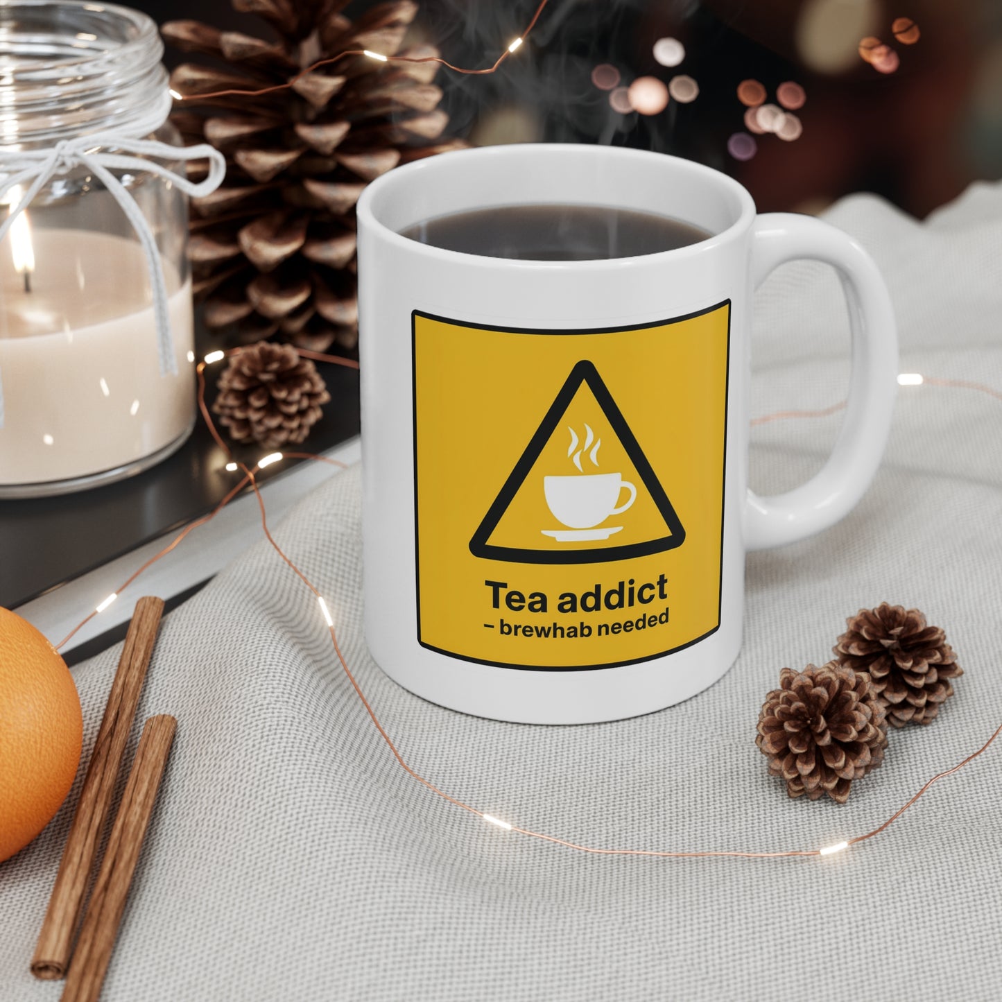 Funny Tea Mug for Tea Lovers | "Tea Addict" Warning Sign Cup