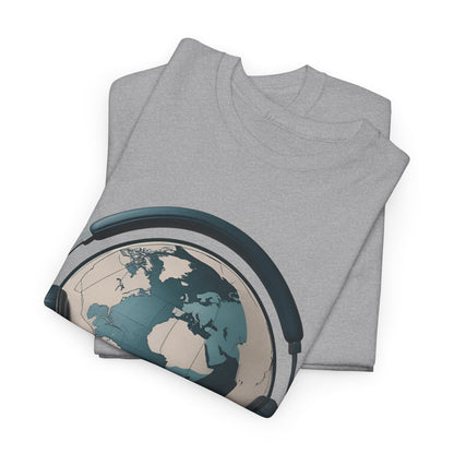 World Music T-Shirt – Vintage Globe & Headphones – Sports Grey
