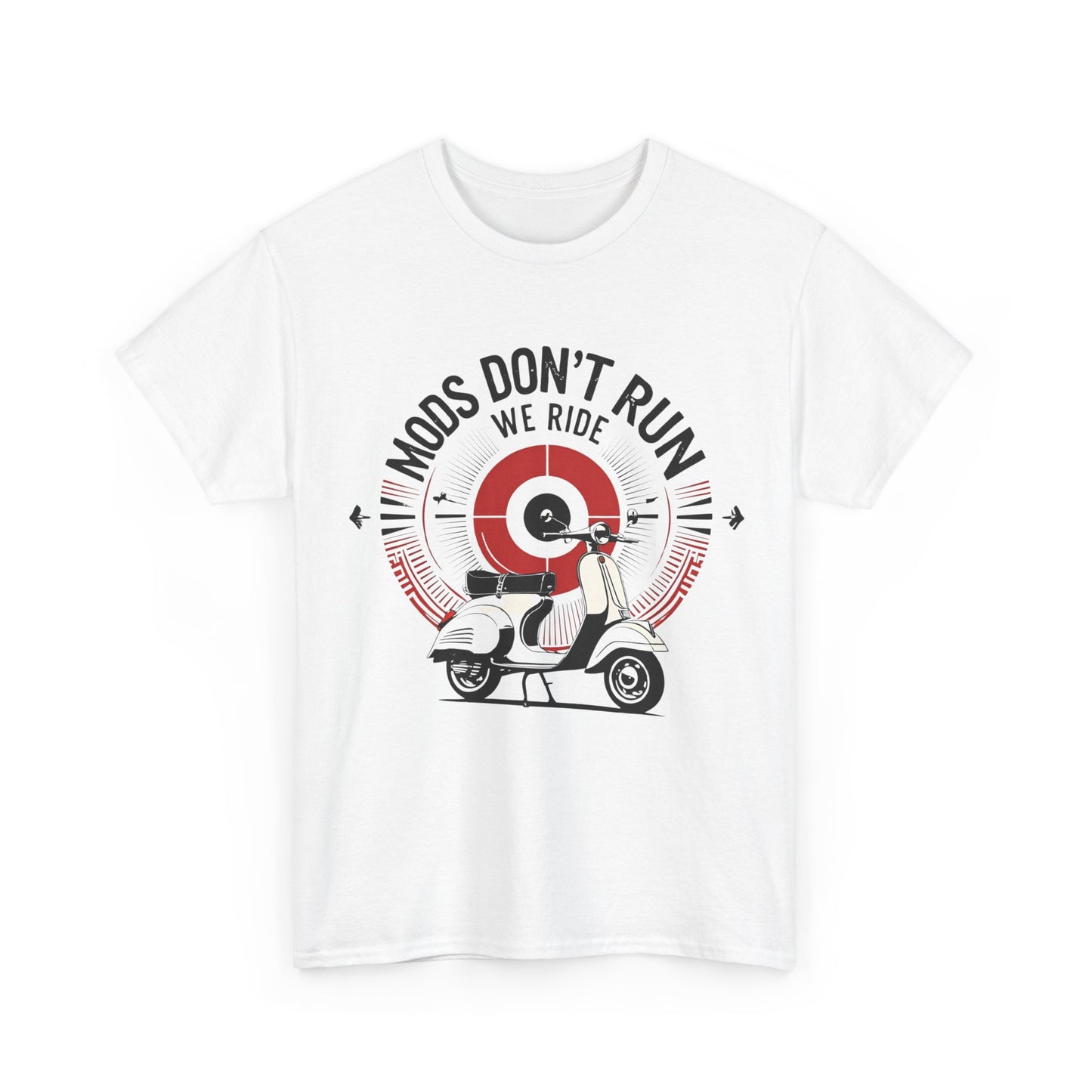 Mods Don't Run We Ride T-Shirt – Classic Scooter Speedometer Wear – White
