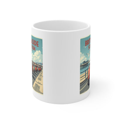British Seaside Scooter Run Mug - Retro Coffee Cup, Gift for Scooter Lovers, Summer Vibe Beverage Holder, Vintage Style Drinkware