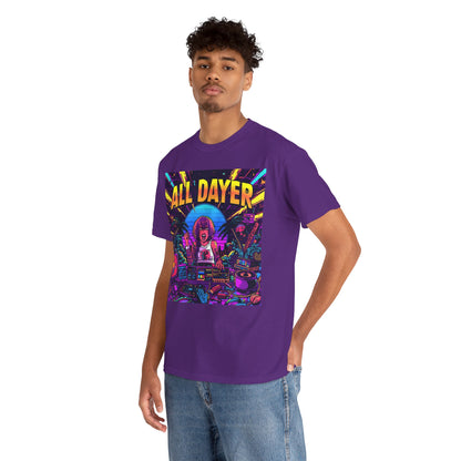 All Dayer Neon DJ Rave T-Shirt – Retro Party Graphic Tee (Gildan 5000)