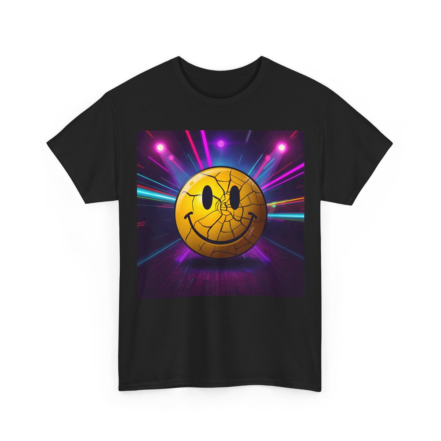 Cracked Smiley Rave T-Shirt – Acid House Neon Design on Gildan 5000
