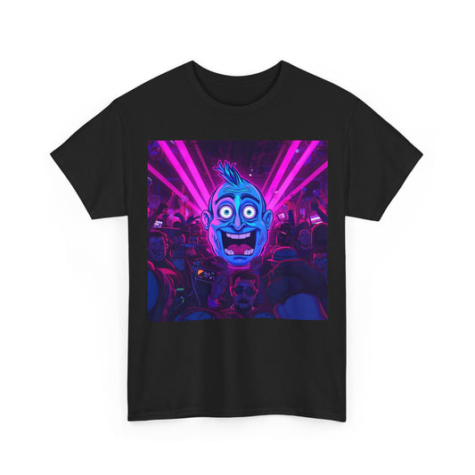 Neon Rave Cartoon Face T-Shirt – EDM Party Vibes Tee (Gildan 5000)