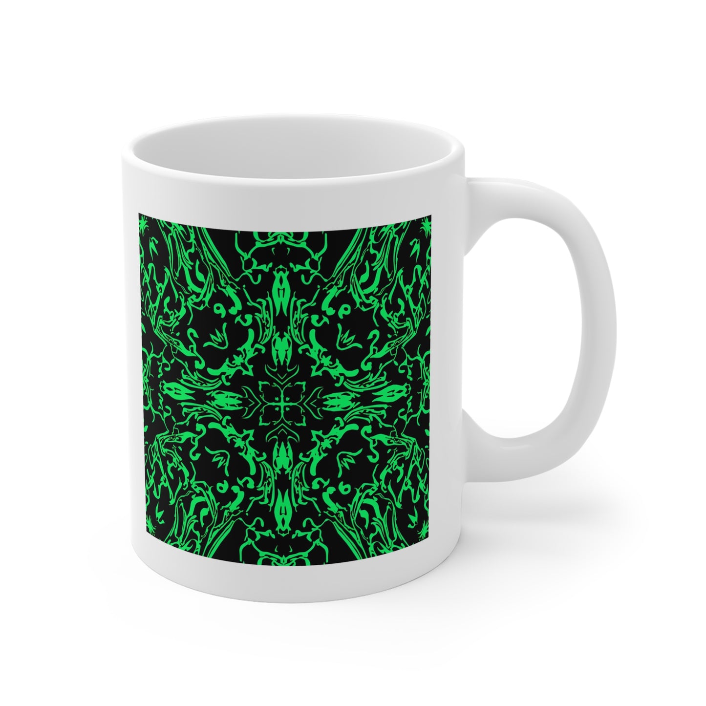 Gothic Green Mandala Mug, Spiritual Coffee Cup, Unique Gift for Tea Lovers, Halloween Decor, Artistic Drinkware