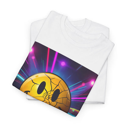 Cracked Smiley Rave T-Shirt – Acid House Neon Design on Gildan 5000