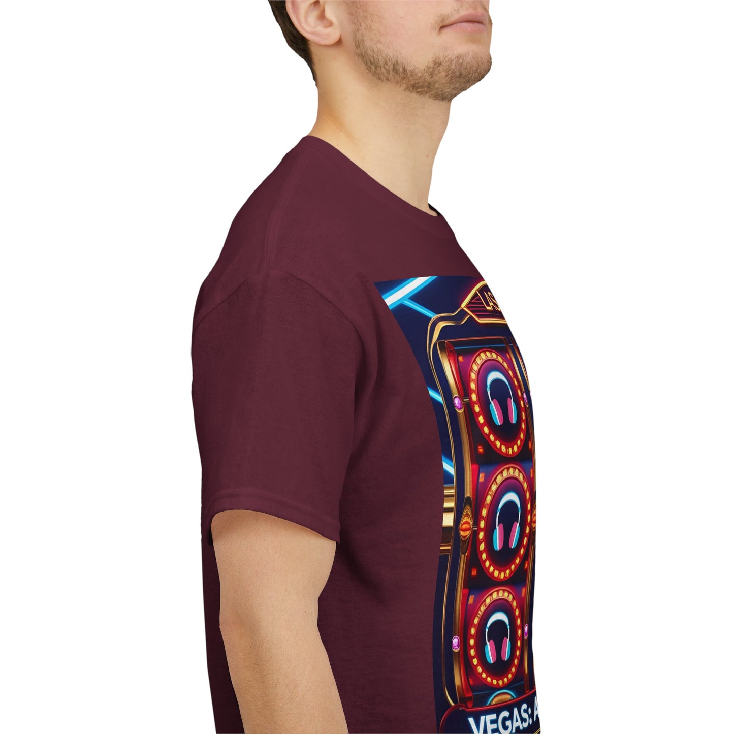 Las Vegas All In On EDM T-Shirt – Neon Slot Machine Wear – Maroon