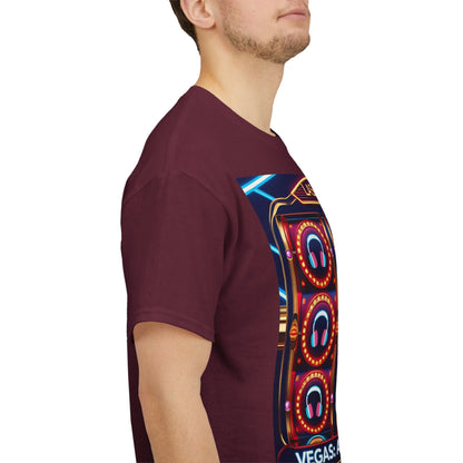 Las Vegas All In On EDM T-Shirt – Neon Slot Machine Wear – Maroon