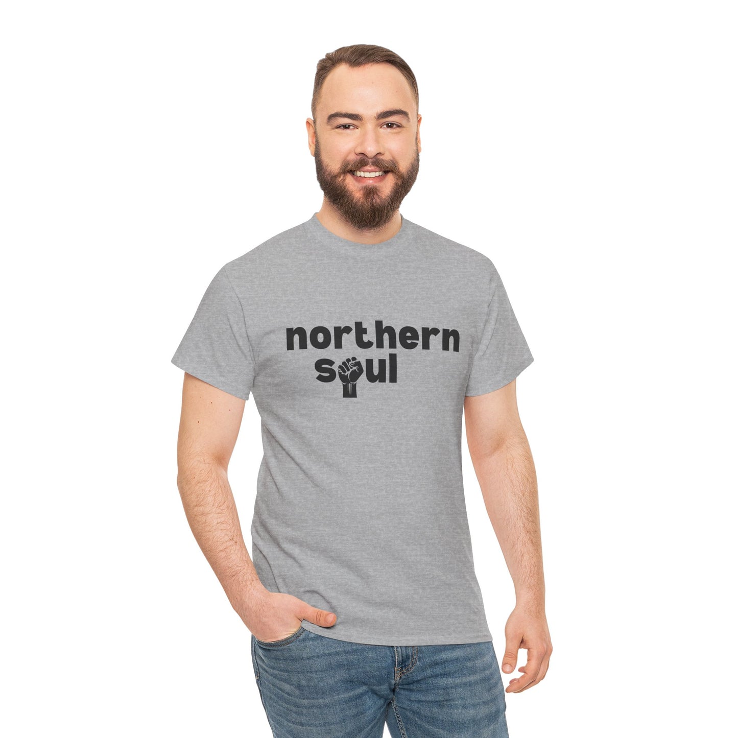 Northern Soul Fist T-Shirt – Typographic Subculture Wear – Sports Grey