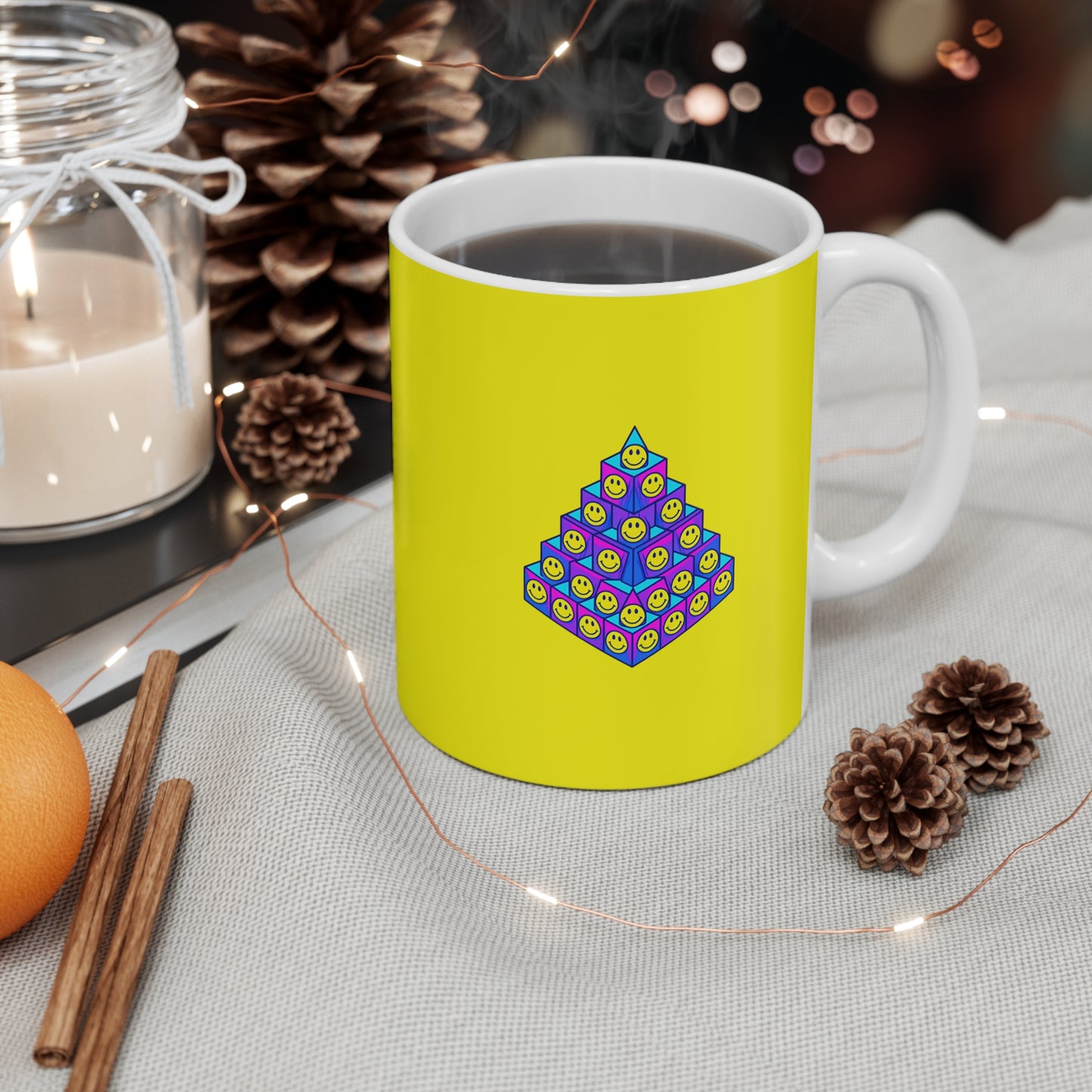 Cheerful Pyramid Mug | Fun Coffee Cup, Happy Gift, Colorful Drinkware, Smiley Face Mug, Bright Kitchenware