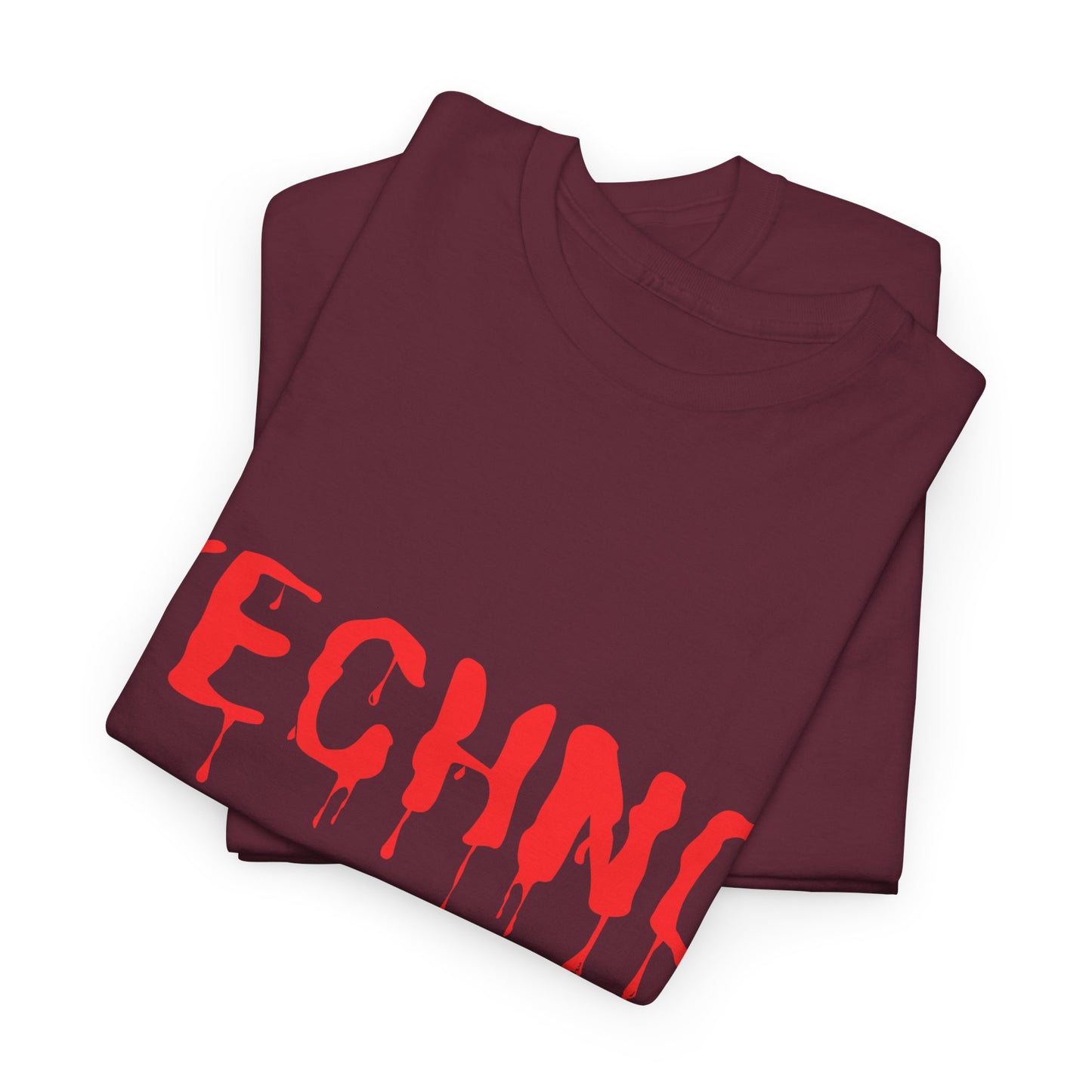 Techno Dripping T-Shirt – Edgy Music & Rave Wear – Maroon