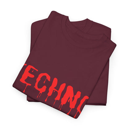 Techno Dripping T-Shirt – Edgy Music & Rave Wear – Maroon