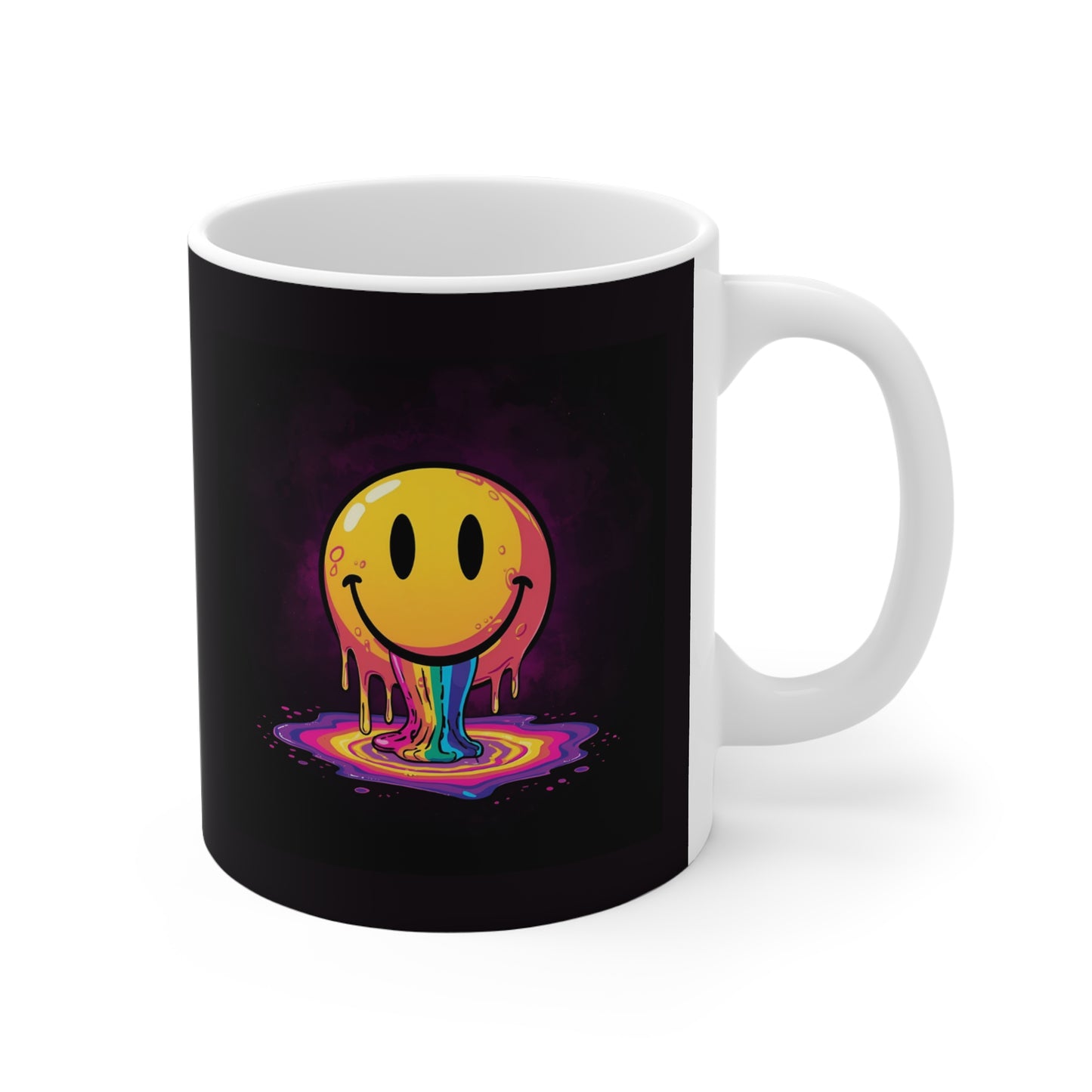 Colorful Smiley Face Mug, Funny Coffee Cup, Gift for Friends, Quirky Kitchenware, Rainbow Dripping Smiley