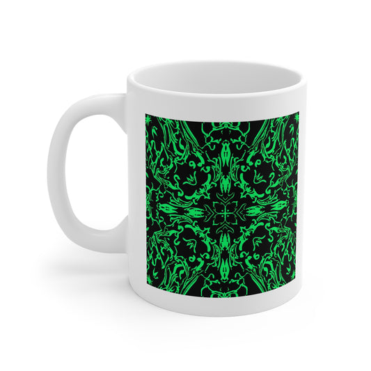 Gothic Green Mandala Mug, Spiritual Coffee Cup, Unique Gift for Tea Lovers, Halloween Decor, Artistic Drinkware
