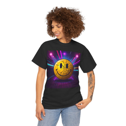 Cracked Smiley Rave T-Shirt – Acid House Neon Design on Gildan 5000
