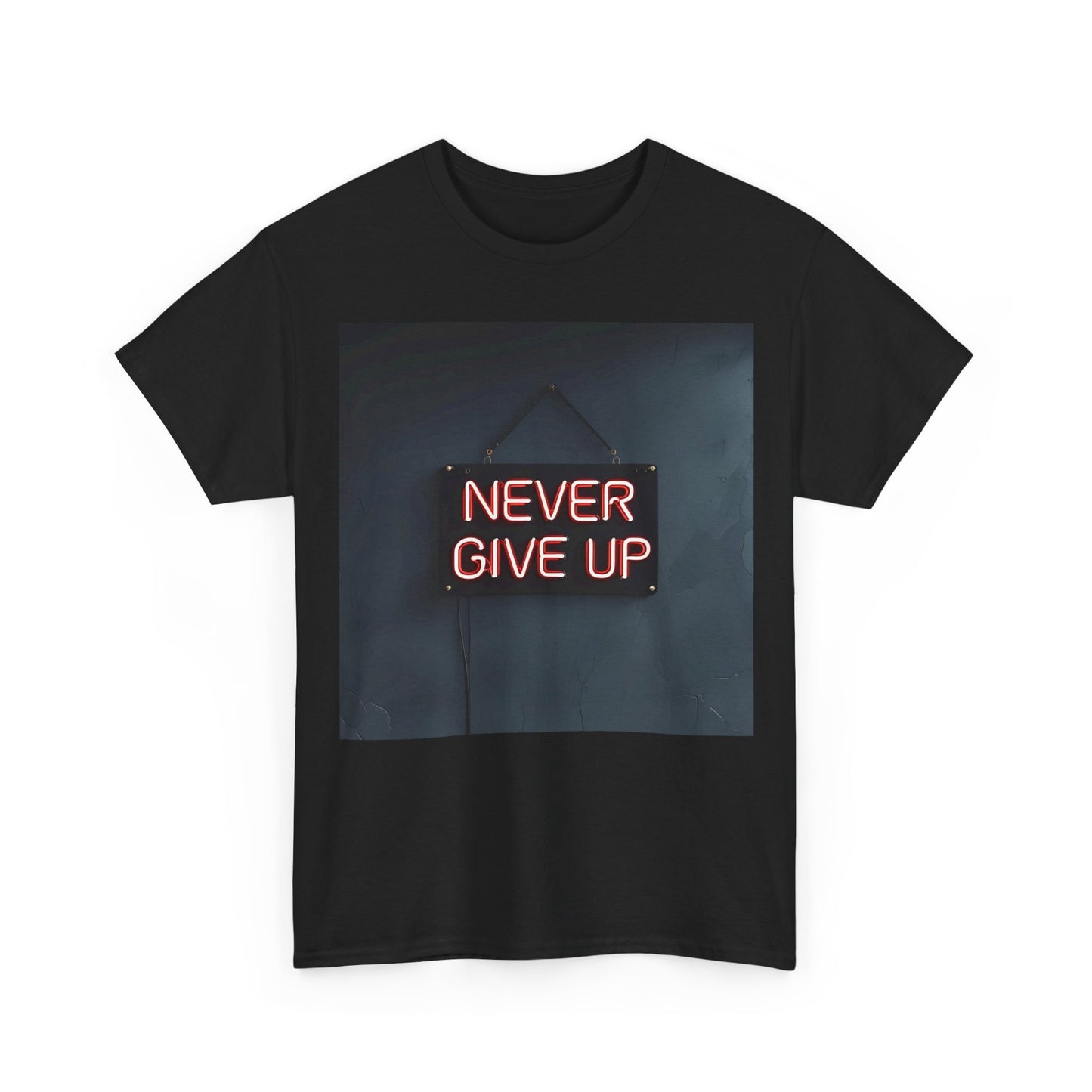 Never Give Up T-Shirt – Motivational Neon Tee – Black