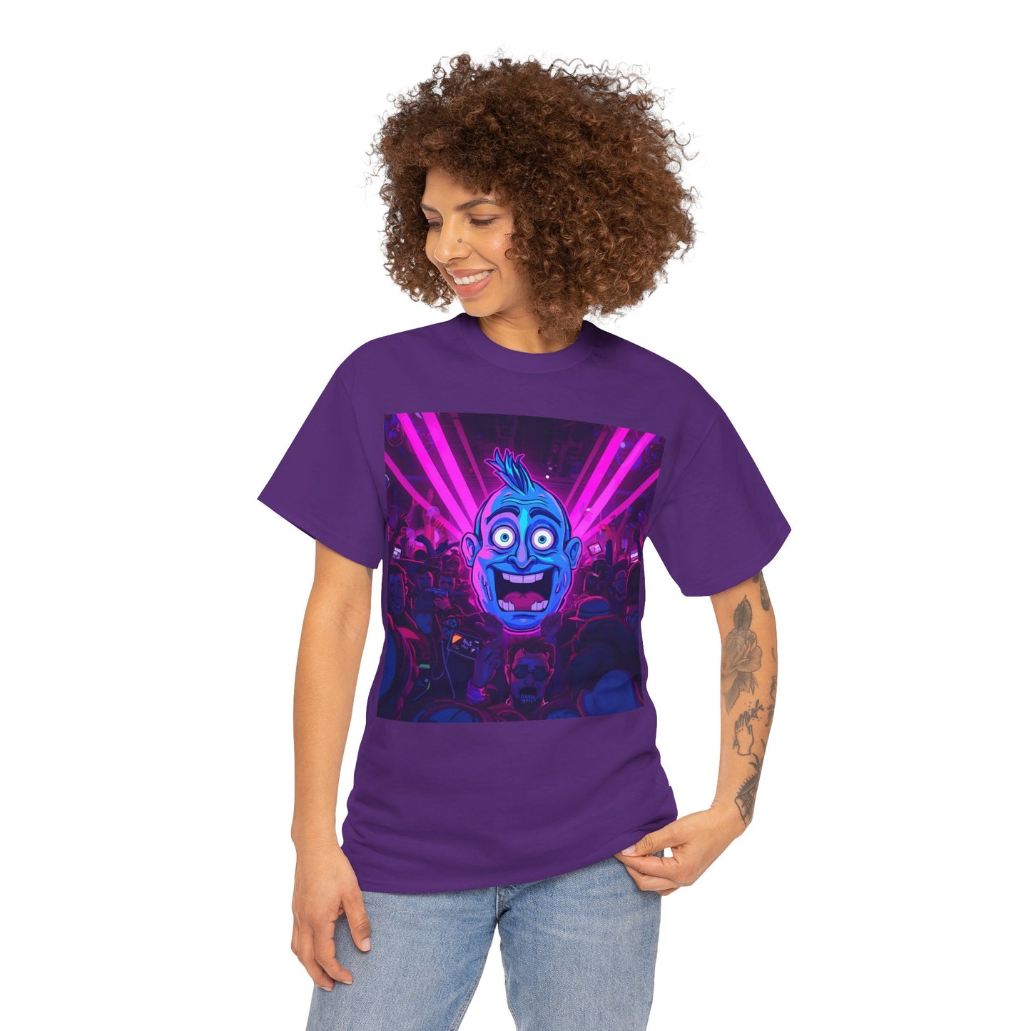 Neon Rave Cartoon Face T-Shirt – EDM Party Vibes Tee (Gildan 5000)