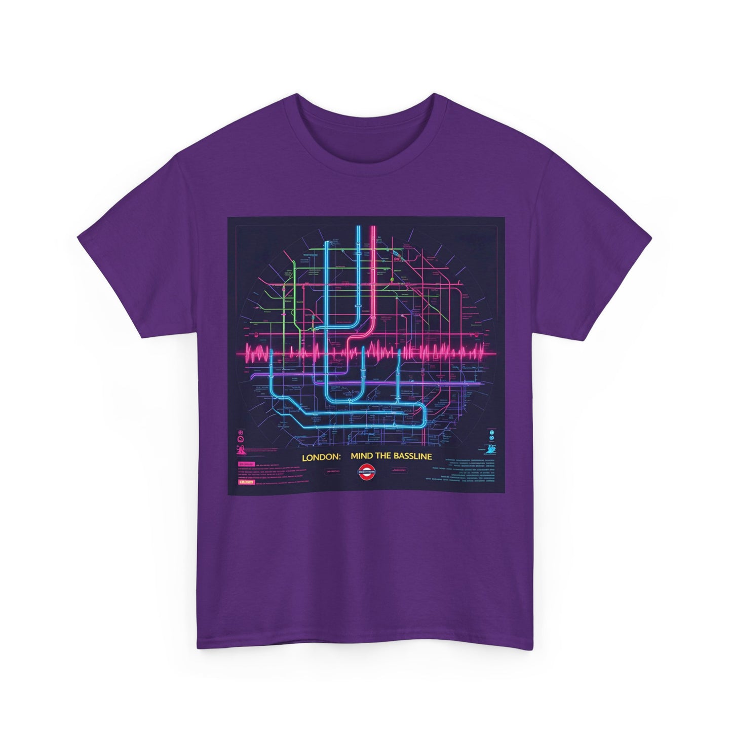 London: Mind the Bassline T-Shirt – Underground Map & Rave Wear – Purple