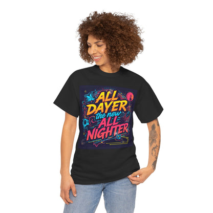 All Dayer All Nighter T-Shirt – Retro Rave Neon Graphic Tee (Gildan 5000)