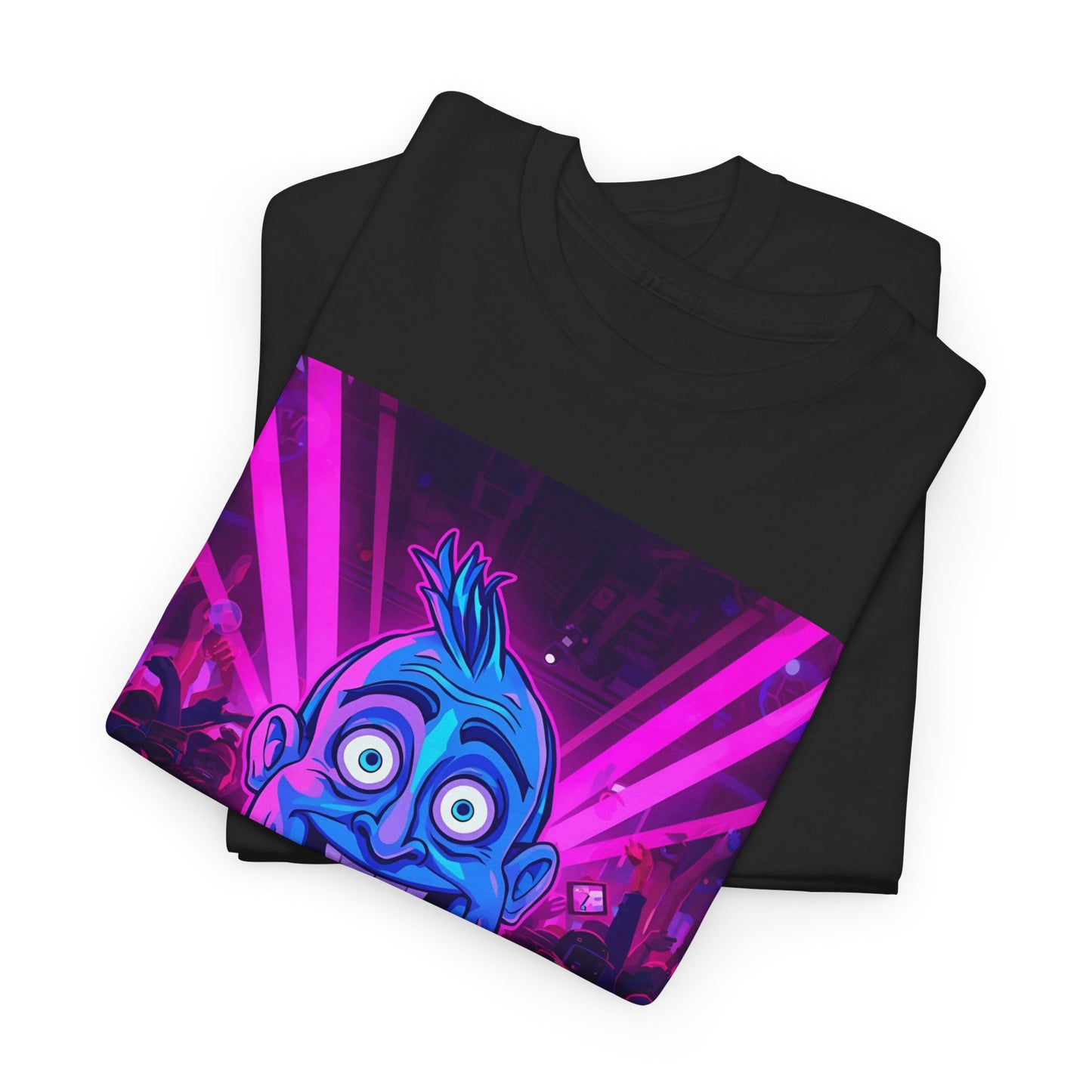 Neon Rave Cartoon Face T-Shirt – EDM Party Vibes Tee (Gildan 5000)