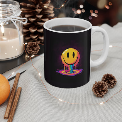 Colorful Smiley Face Mug, Funny Coffee Cup, Gift for Friends, Quirky Kitchenware, Rainbow Dripping Smiley