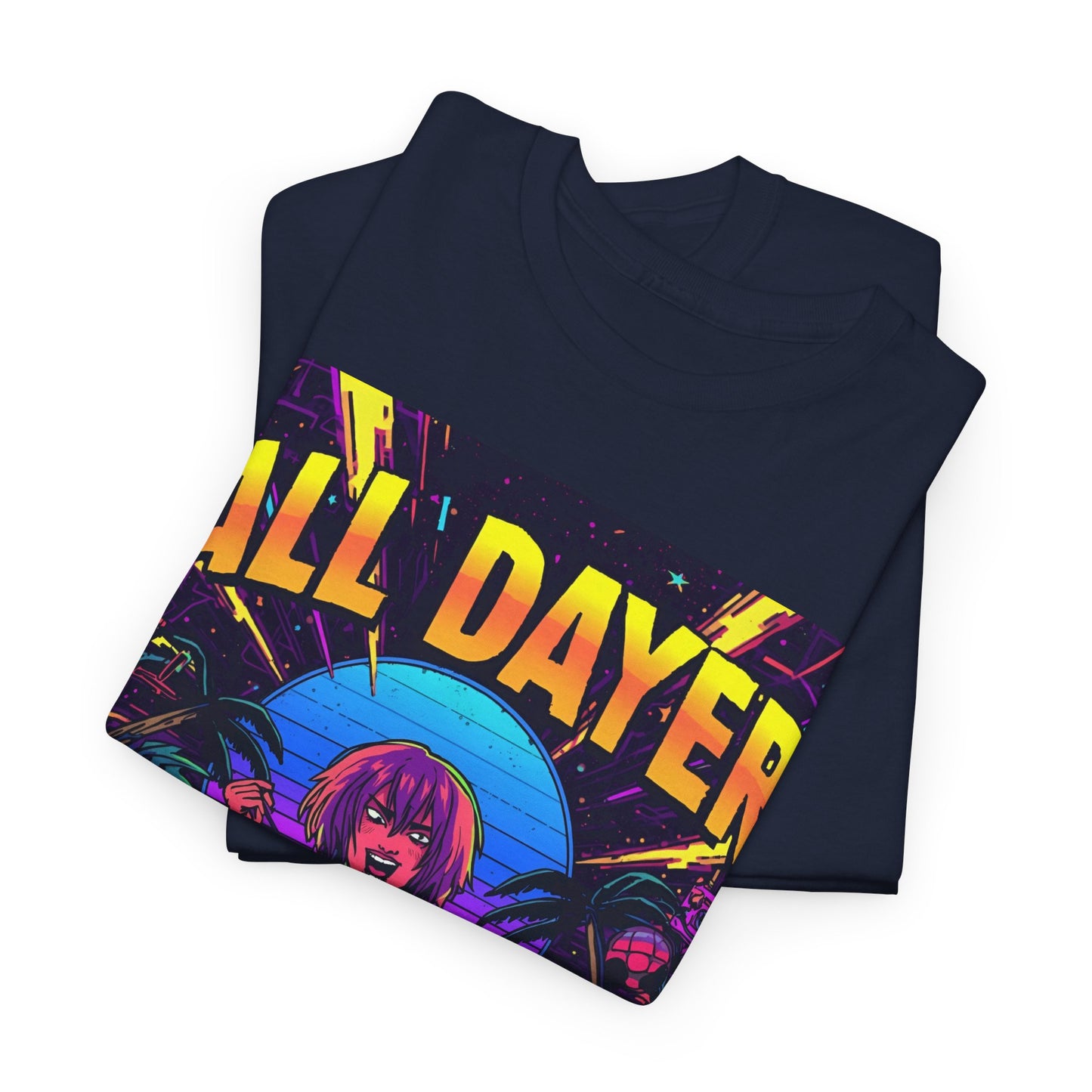 All Dayer Neon DJ Rave T-Shirt – Retro Party Graphic Tee (Gildan 5000)