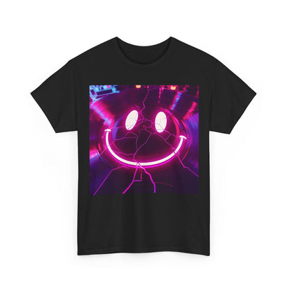 Neon Smiley Rave T-Shirt – Cracked Vinyl Acid House Tee (Gildan 5000)