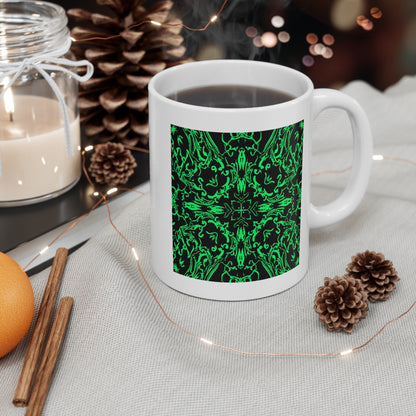 Gothic Green Mandala Mug, Spiritual Coffee Cup, Unique Gift for Tea Lovers, Halloween Decor, Artistic Drinkware