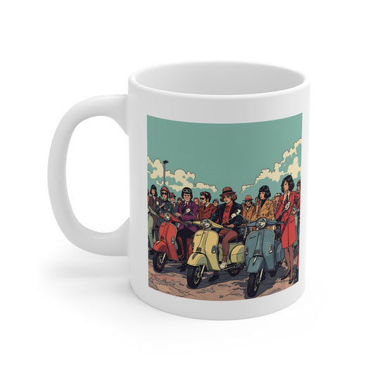 Retro Stylish 11oz White Mug, Vintage Vibes Coffee Cup, Perfect Gift for Friends, Unique Home Decor, Essentials for Every Occasion