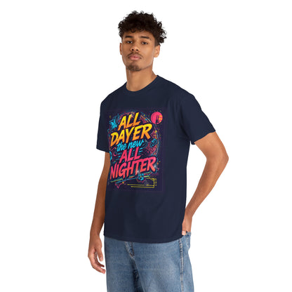 All Dayer All Nighter T-Shirt – Retro Rave Neon Graphic Tee (Gildan 5000)