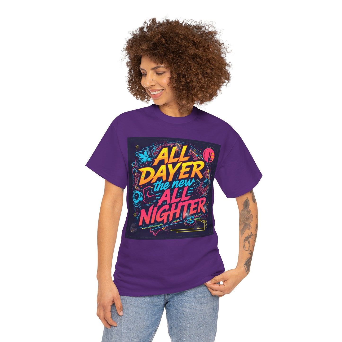 All Dayer All Nighter T-Shirt – Retro Rave Neon Graphic Tee (Gildan 5000)