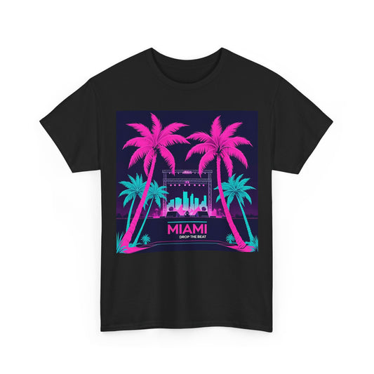 Miami Drop The Beat T-Shirt – Neon Music Festival Wear – Black