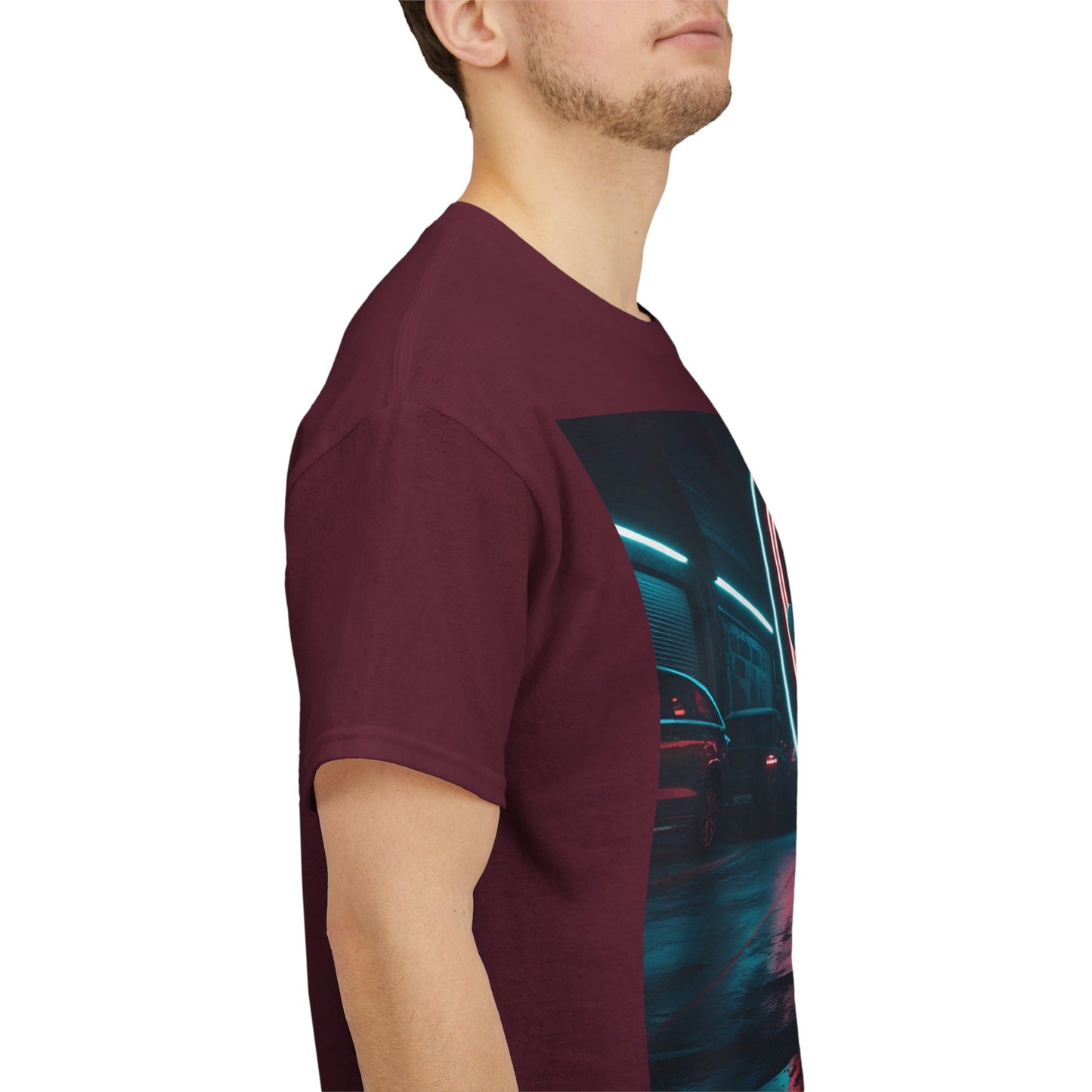 Mod Nerd T-Shirt – Cinematic Scooter & Neon – Maroon