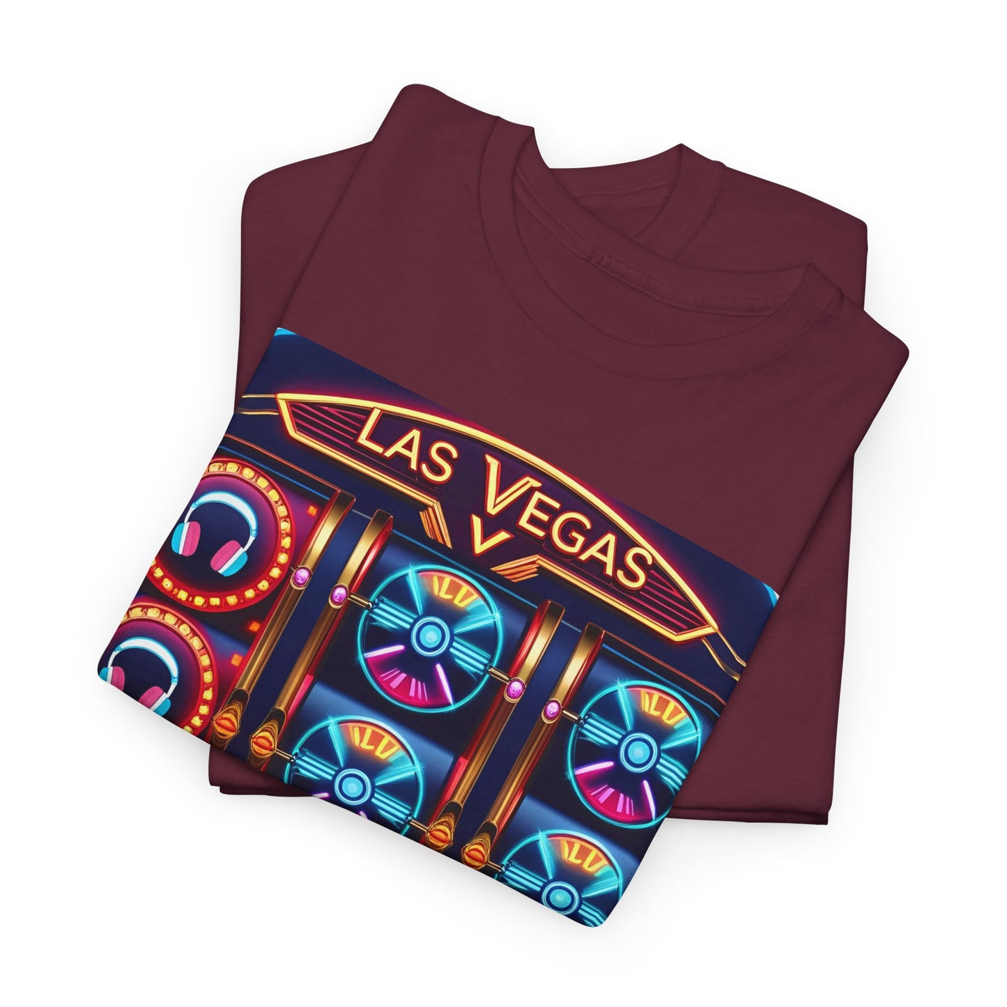 Las Vegas All In On EDM T-Shirt – Neon Slot Machine Wear – Maroon