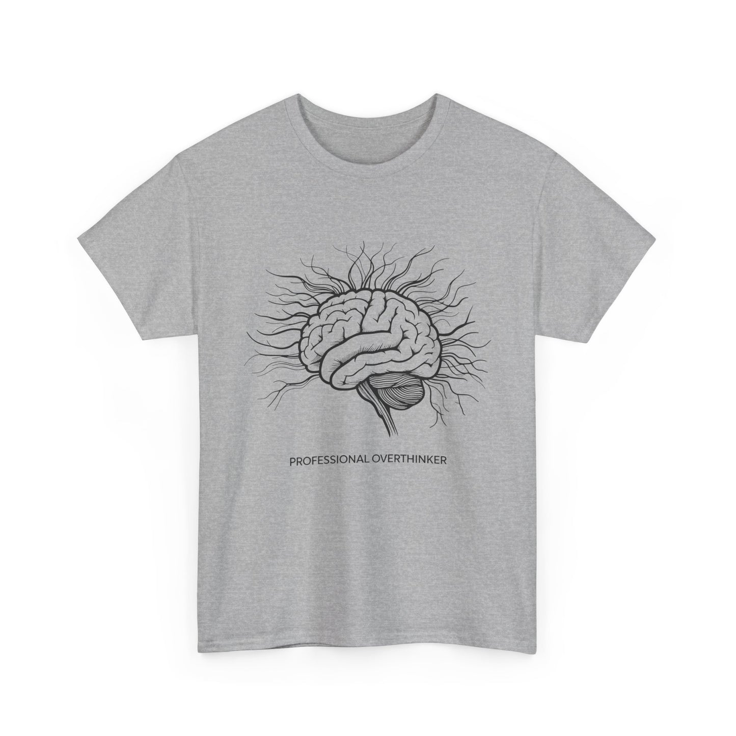 Professional Overthinker T-Shirt – Humorous Brain Graphic – Sports Grey