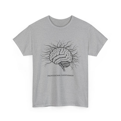 Professional Overthinker T-Shirt – Humorous Brain Graphic – Sports Grey