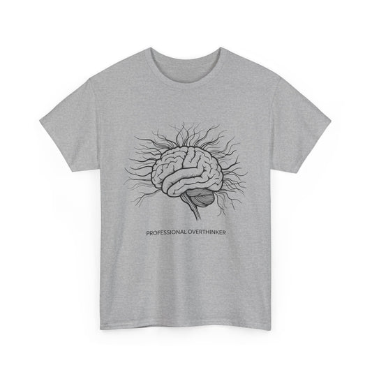 Professional Overthinker T-Shirt – Humorous Brain Graphic – Sports Grey