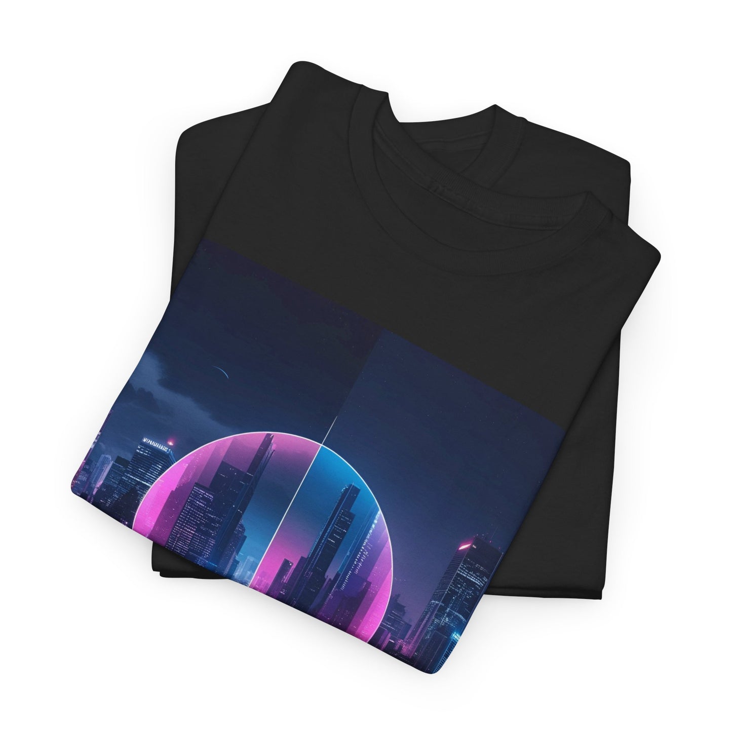 Cyberpunk Cityscape T-Shirt – Neon Urban Wear – Black