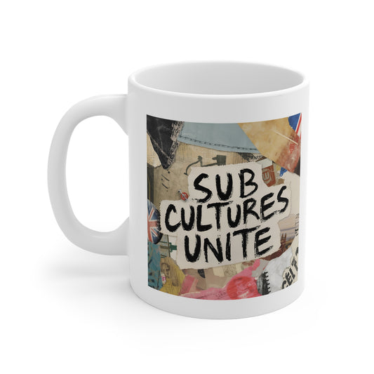 Subcultures Unite 11oz White Mug | Hipster Gift, Coffee Lover, Artistic Mug, Unique Drinkware, Alternative Culture