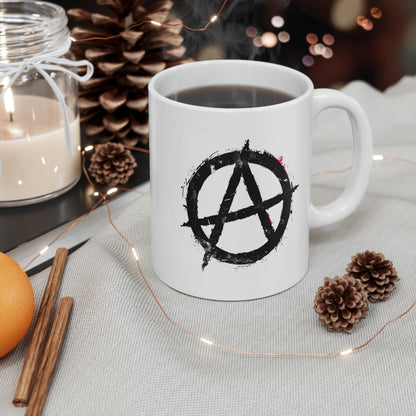 Rebellious Anarchy Mug | 11oz White Coffee Cup for Punk Lovers | Gift for Friends, Unique Collectible, Alternative Style Mug