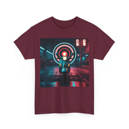 Mod Nerd T-Shirt – Cinematic Scooter & Neon – Maroon
