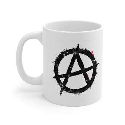 Rebellious Anarchy Mug | 11oz White Coffee Cup for Punk Lovers | Gift for Friends, Unique Collectible, Alternative Style Mug