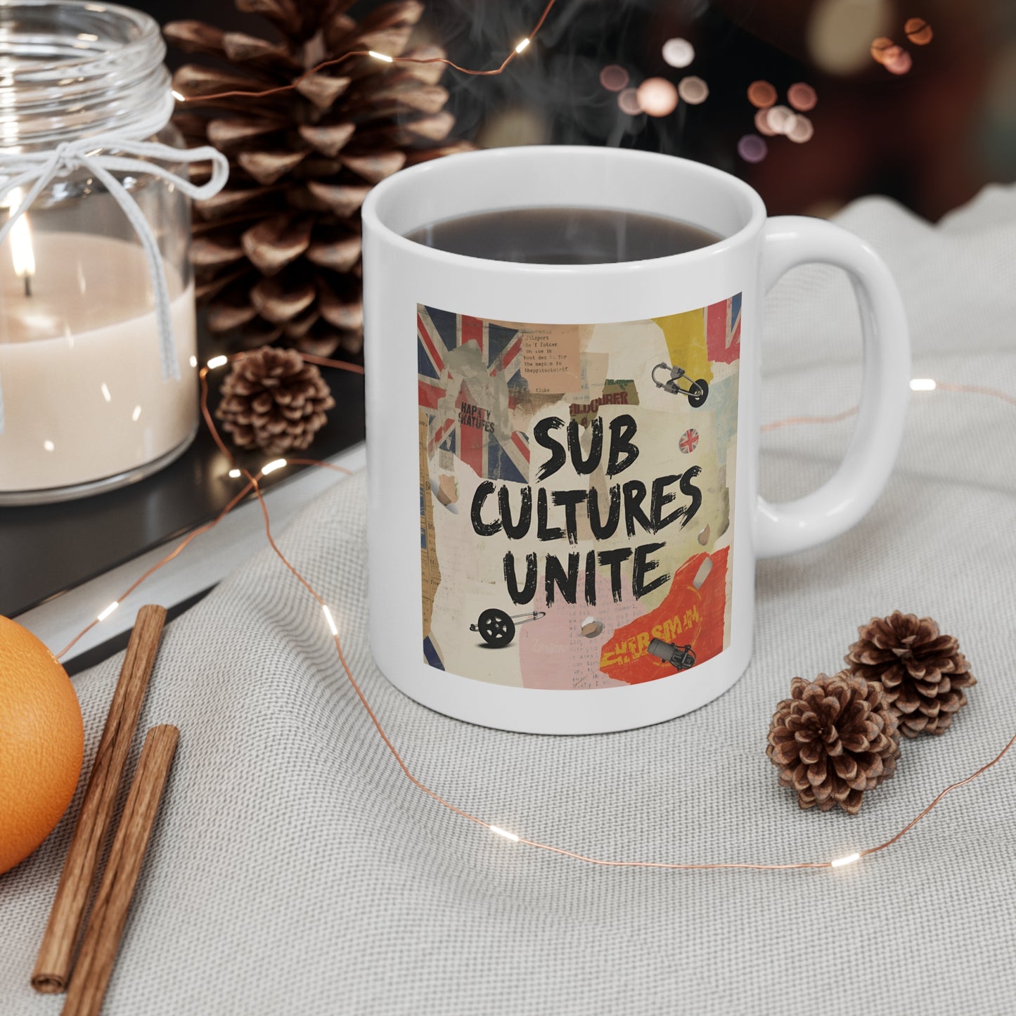Bold Subcultures Unite Mug | 11oz White Coffee Cup for Creative Souls, Unique Gift for Artists, Tea Lovers, and Trendsetters