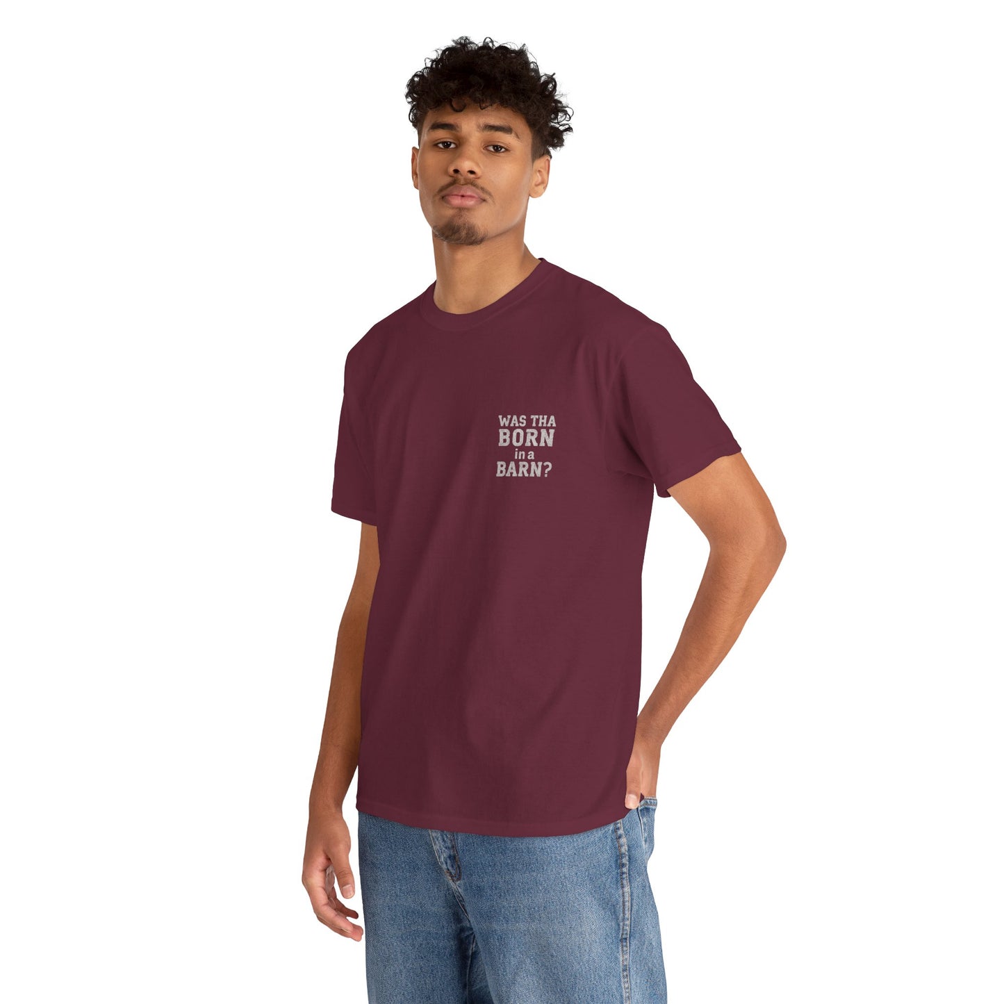 Was tha born in a barn? T-Shirt | Simply Yorkshire Collection | Funny "Shut The Door" Tee